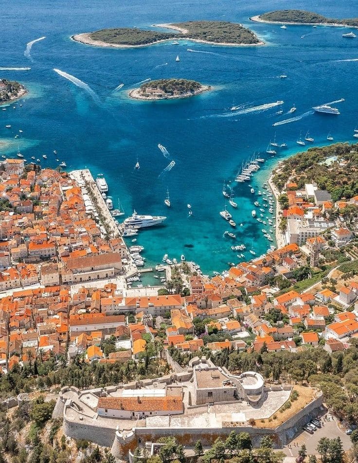 Hvar harbour and the Pakleni archipelago seen from above