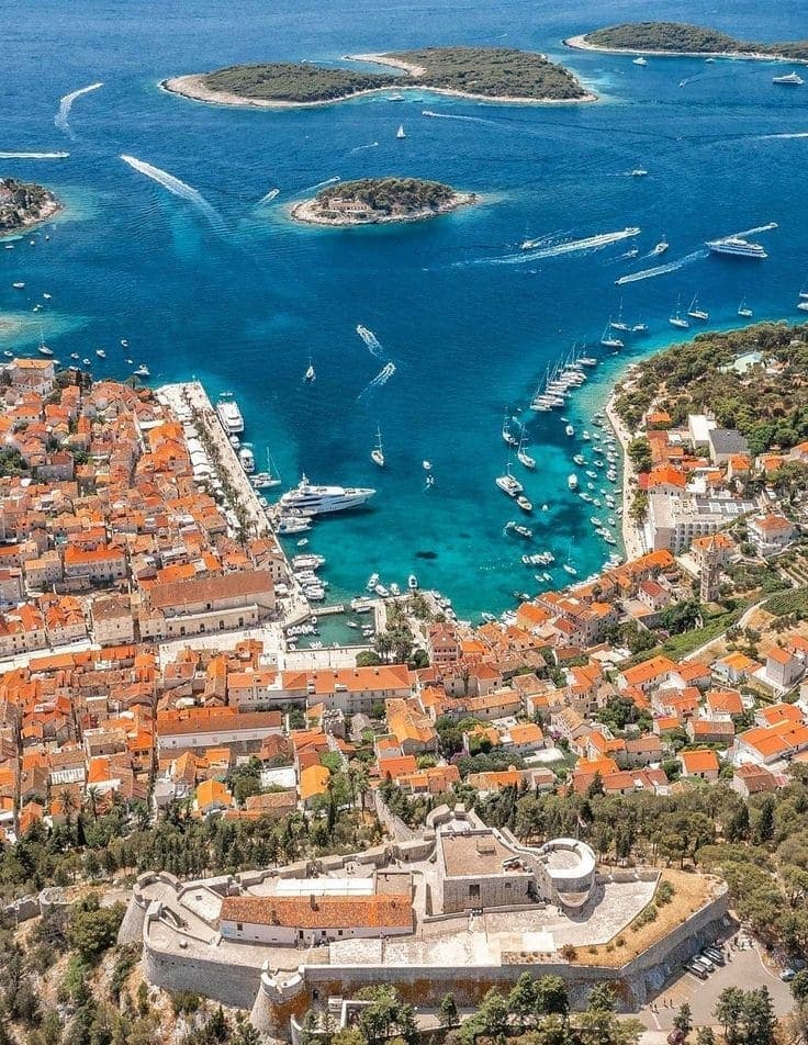 Hvar harbour and the Pakleni archipelago seen from above