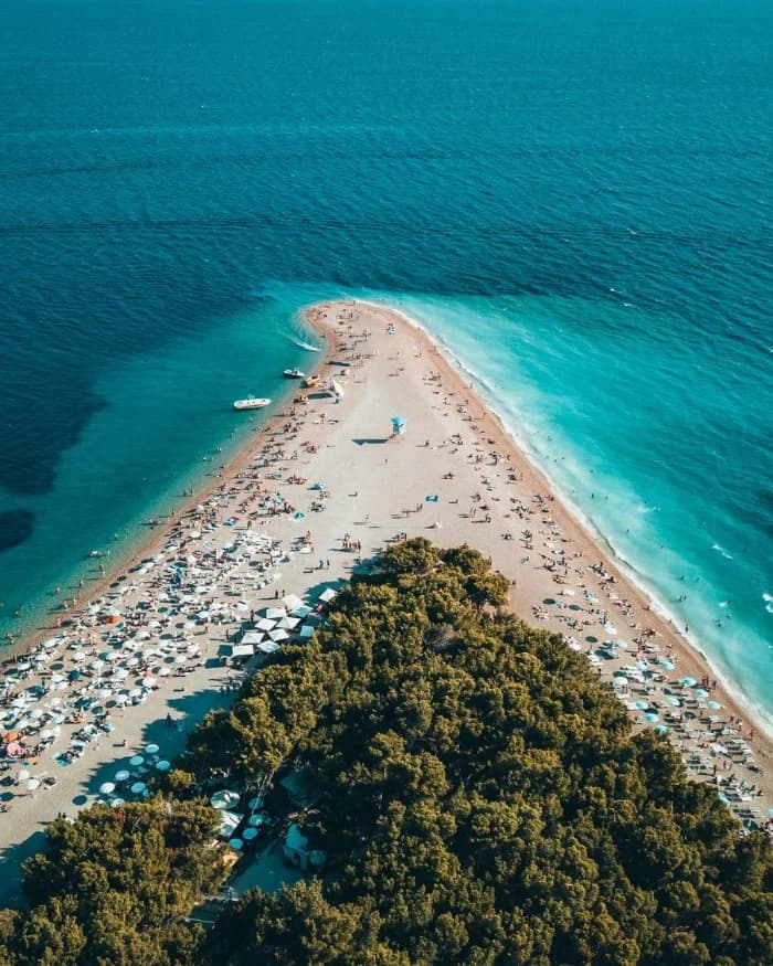 Zlatni Rat golden horn beach on Brač island with turquoise Adriatic water