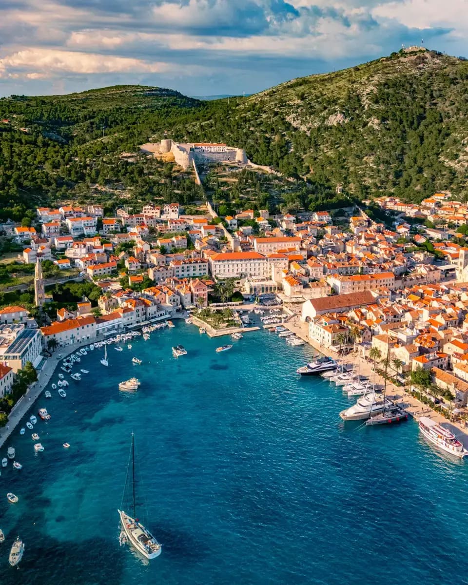 Arriving at Hvar town beneath the watchful Spanish Fortress