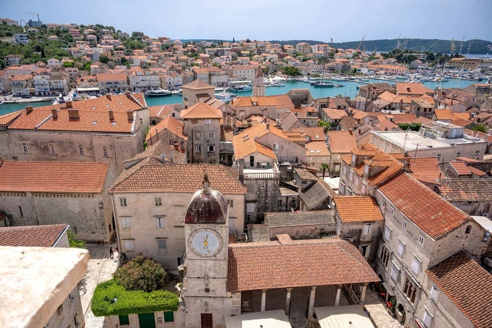 Terracotta rooftops and bell towers of the UNESCO-listed Trogir old town