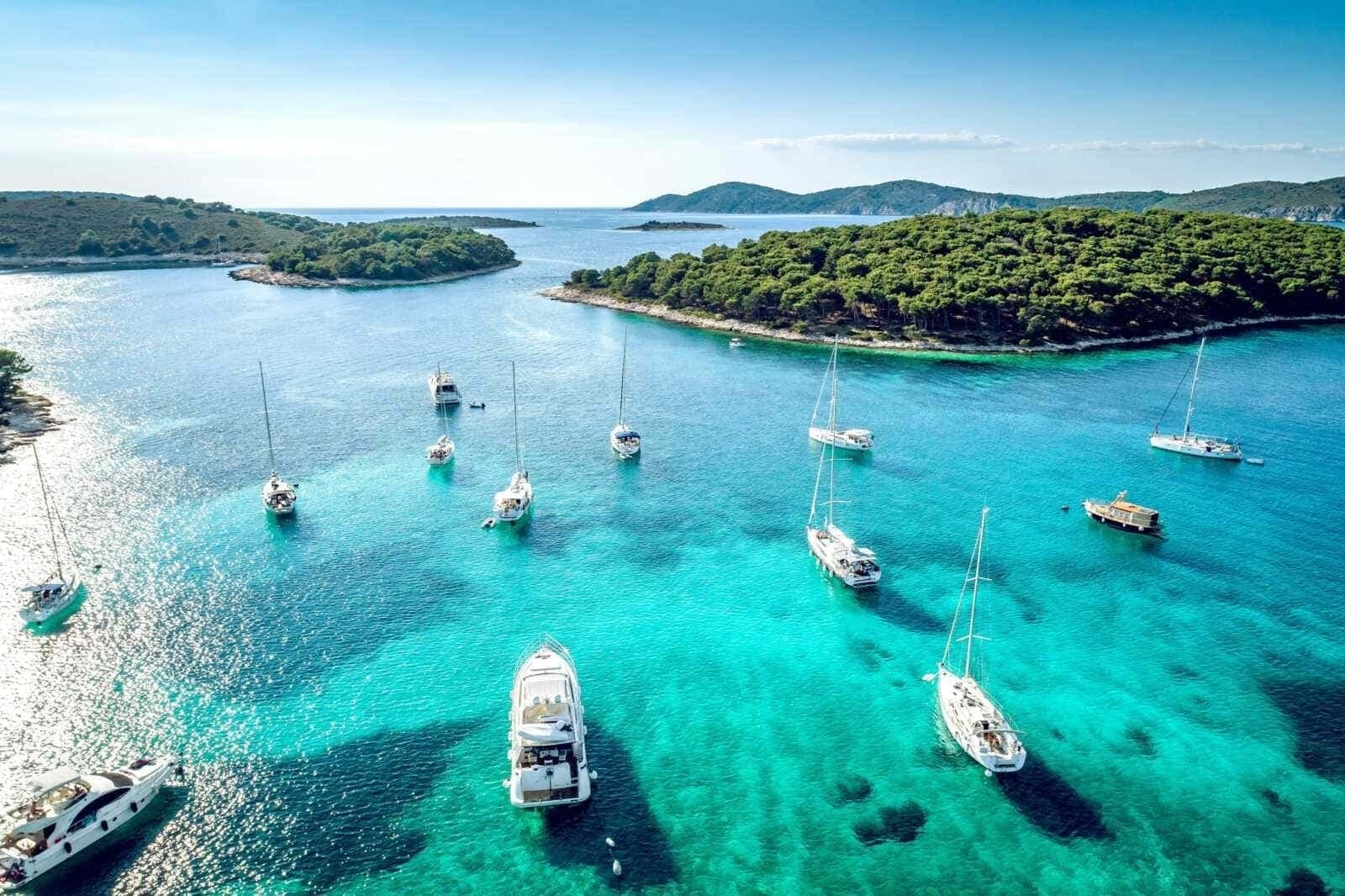 Crystal-clear turquoise water of the Blue Lagoon near Split, Croatia