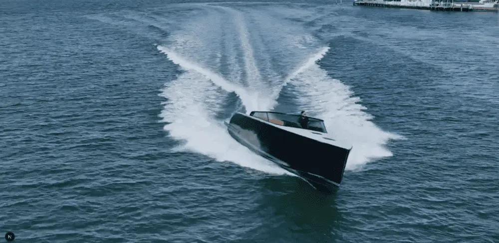 Aerial view of Felix 37 speedboat cruising the Adriatic
